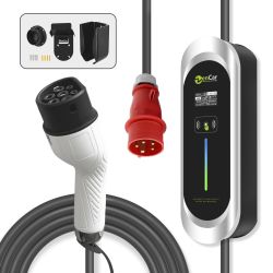 ZENCAR 32A 7,4KW elektromos aut llthat otthoni tlt (T2)- Fali konzollal - Piros CEE 32A csatlakozval - j Design - B tipus FI rel